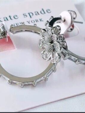 NWOT - kate spade Silver Floral Hoop Earrings with Flower Charm